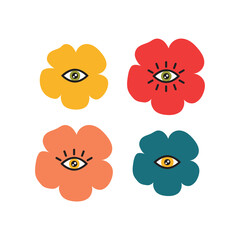 Icon retro eye flower rainbow color 