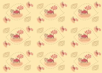 Crab coral  seamless pattern
