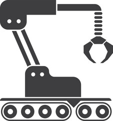 Mechanic arm on conveyor belt. Industrial machinery icon