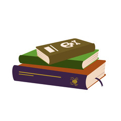 Gothic spell books with skull and paper scroll of witch. Festive decoration for halloween and holiday