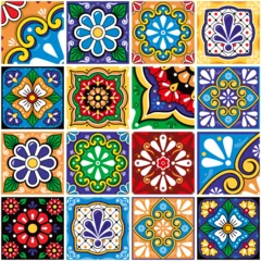 Tapeten Mexican talavera tiles big collection, decorative seamless vector pattern set with flowers, leaves ans swirls  © redkoala