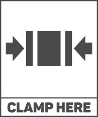 Clamp here label. Black warning parcel sign