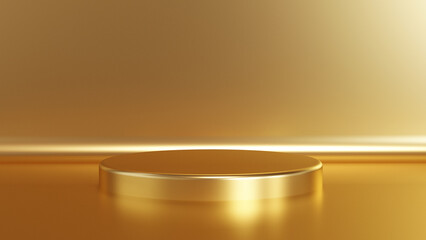 Gold Podium on gold background, 3D render