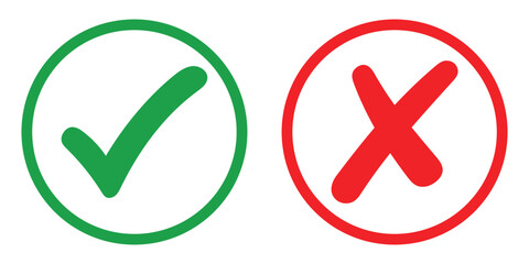 green tick and red cross mark