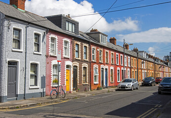 Colourful Terraced housing and parking along the South East of Dublin 