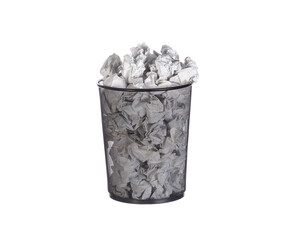 office bin with paper trash isolated on white background - obrazy, fototapety, plakaty