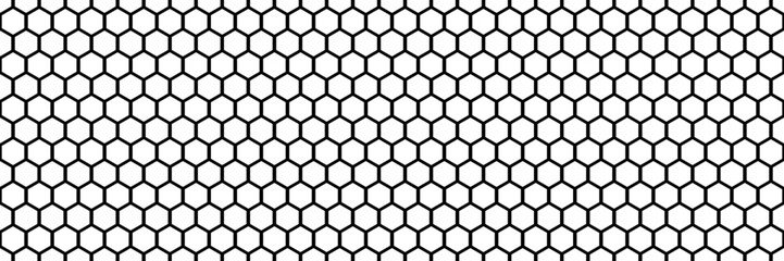 Black and white honeycomb simple seamless pattern. Regular hive cell texture. Abstract vector background with hexagon geometry. Wallpaper in a minimalist style
