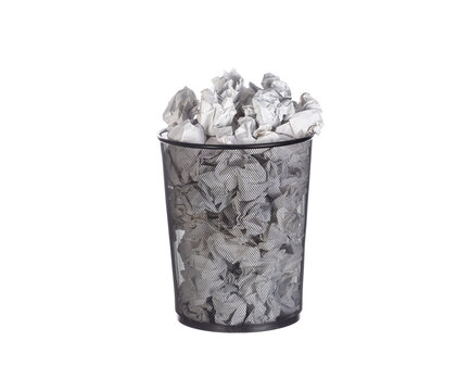 office bin with paper trash isolated on white background
