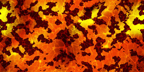 Seamless texture of magma surface top view. Volcanic lava with cracked ground pattern. Hot Broken crust with liquid flame. Abstract vector background. Molten stones. Volcano eruption wallpaper © Kusandra