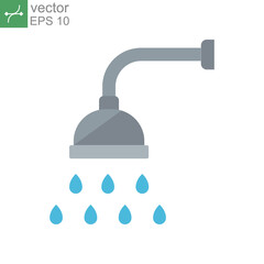 Shower icon. Showerheads simple with water drops, shower head, Bathroom, Bath time sign  for your web site and mobile apps. flat style. Vector illustration design on white background. EPS 10