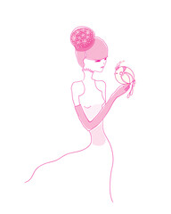 beautiful young oriental girl holding a bird in the hand