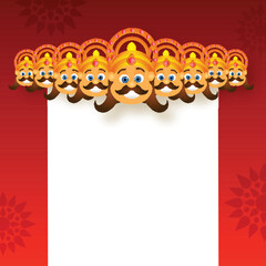 Hindu Mythology Demon King Ravana Of Ten Head On White And Red Mandala Background With Copy Space.