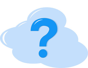 question mark Blue with a light blue sheen on the back. It has a light blue cloud background.