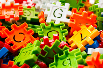 colorful educational toys. colorful background