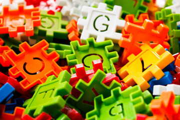 Fototapeta premium colorful educational toys. colorful background