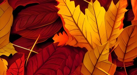 Red and orange autumn leaves background. Outdoor. Colorful background image of fallen autumn leaves perfect for seasonal use. Space for text.