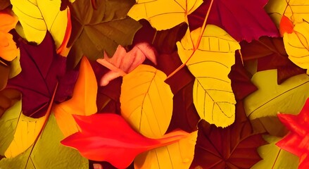 Red and orange autumn leaves background. Outdoor. Colorful background image of fallen autumn leaves perfect for seasonal use. Space for text.