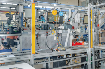Automated production line at the factory. Wires, cables.