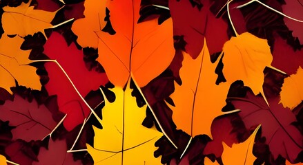 Background of colored wet autumnal maple leaves in a morning