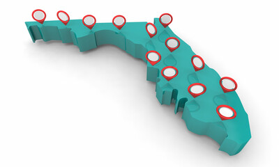 Florida Travel Destinations Map Pin State FL 3d Illustration