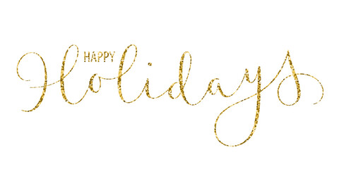 HAPPY HOLIDAYS gold glitter vector brush calligraphy banner