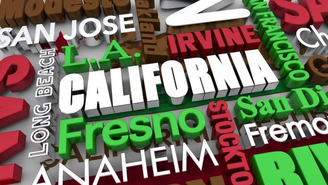 California CA State Cities Travel Destinations 3d Animation