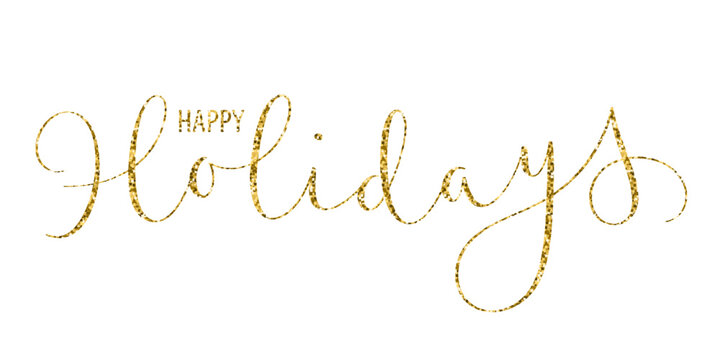 HAPPY HOLIDAYS gold glitter vector brush calligraphy banner