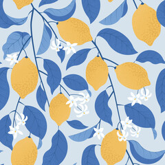 Seamless pattern with lemon tree branches - 528947164