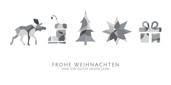 Weihnachtskarte silbernes Dekor und deutscher Text