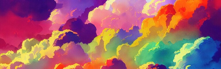 Multicolored colored watercolor clouds. Rainbow colors.