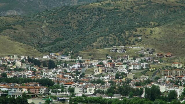 landscape for Turkish village inside green mountains