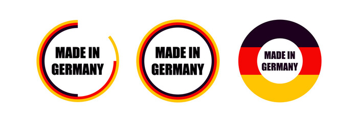 Made in Germany label set. Made in Germany stamp. Big set of label, stickers, pointer, badge, symbol and page curl with German flag icon on design element. 