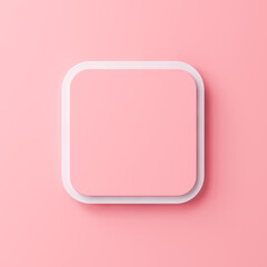 Blank minimal round square button or empty pink square sign isolated on light pink pastel color background with shadow minimalism design conceptual 3D rendering