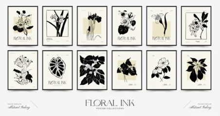 Poster Abstract floral posters template collection. Modern Botanical trendy black style. Vintage flowers. Ink wall  art. © KozyPlace