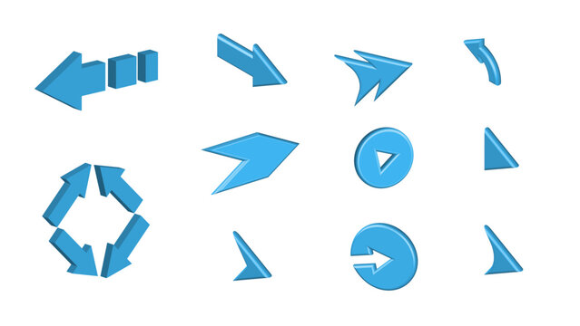 A set of 3d vector arrows. Clipart for web design, mobile applications, interface, etc.
