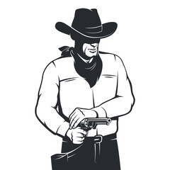 Western cowboy shoots a pistol - vintage style. Gunfighter from wild west.