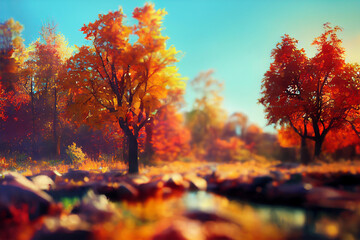 Fototapeta premium Background in Autumn colors. Leaves and trees in Autumn mood