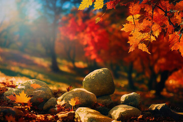 Background in Autumn colors. Leaves and trees in Autumn mood