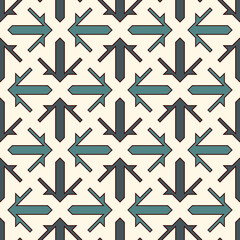 Seamless ethnic ornament. Tribal wallpaper. Arrows image. Folk pattern. Geeometric backdrop. Mosaics motif. Grid background. Digital paper. Textile print. Ethnical vector.