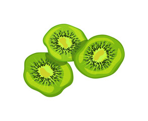 Kiwi dried fruit isolated on white background. Vector illustration of green kiwi in flat style. Icon of kiwi. Healthy snacks. Cartoon style