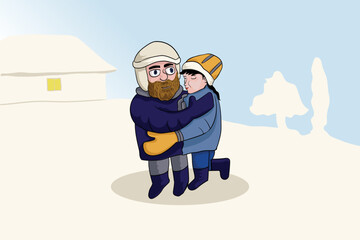 COUPLE CARTOON IN WINTER ILLUSTRATION