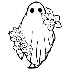 Retro Ghost Halloween design t-shirt design. Cute cartoon. vintage vector illustration