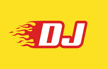 DJ or D J fire logo vector design template. Speed flame icon letter for your project, company or application.