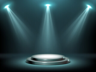 3d background product display podium scene with geometric platform stand to show cosmetic products. Stage showcase on pedestal display studio with spotlight