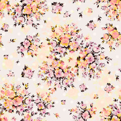 Abstract floral print bouquets of roses 