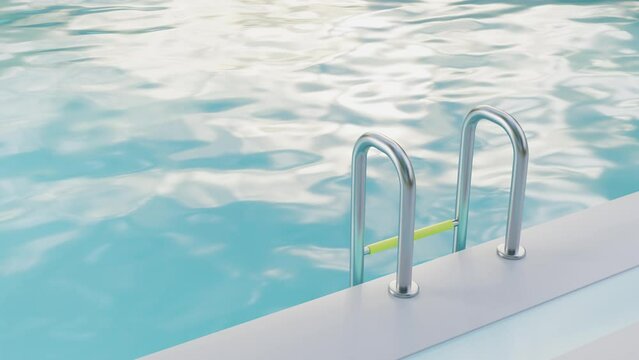 Swimming pool with light blue water on a sunny summer day.