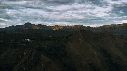 Mountain landscape, shot from the drone at sunset, beautiful natural background.