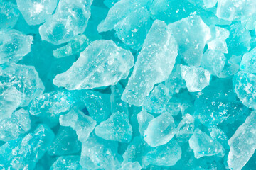 Salt crystals, sea salt as background and texture. Ice crystals turquoise Blue