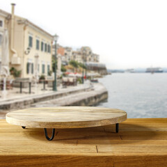 Desk of free space and sea landscape 