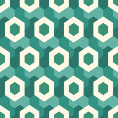 Honeycomb seamless pattern. Hexagon mosaic tiles ornament. Ethnic surface print. Repeated geometric figures background. Ornamental wallpaper. Modern geo design digital paper. Vector abstract art